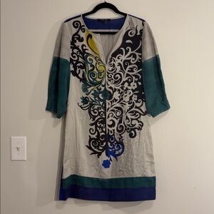 100% Silk V Neck Tunic Shift Dress